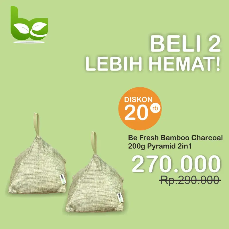 Paket 2in1 200gr pyramid BE FRESH Bamboo Charcoal Air Purifying Bag Tas Penyaring udara anti bau lembab jamur 0