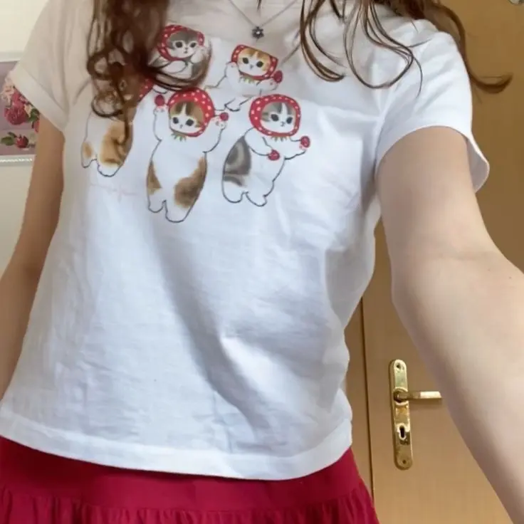 mofusand strawberry baby tee coquette cat cute soft aesthetic 4