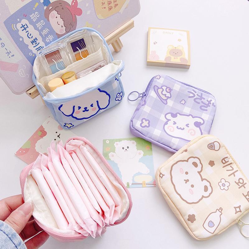 Túi Đựng Băng Vệ Sinh Sức Chứa Lớn, Thiết Kế Hình Thỏ Và Gấu Hoạt Hình, Dễ Thương, Thích Hợp Cho Thời Kỳ Sinh Lý Của Bé Gái, Túi Sắp Xếp Băng Vệ Sinh, Túi Mini 0
