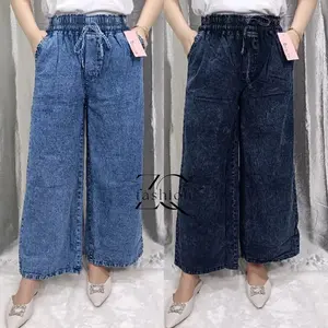 Kulot Jeans Pinggang Karet Tali Serut Wanita