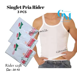 3 PCS -  KAOS DALAM RIDER PRIA DEWASA / SINGLET RIDER PUTIH SALUR Putih Katun
