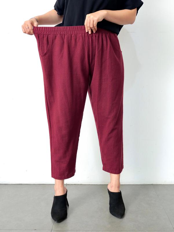Celana Panjang Wanita Jumbo Kekinian Bahan Linen New Terbaru - Biru Hitam 7