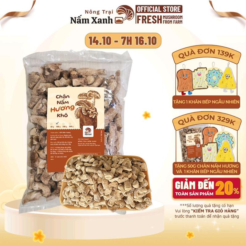 [Size Vừa] Chân Nấm Hương (Đông Cô) VN Sấy Khô 50gr, 100gr, 200gr - Nông Trại Nấm Xanh