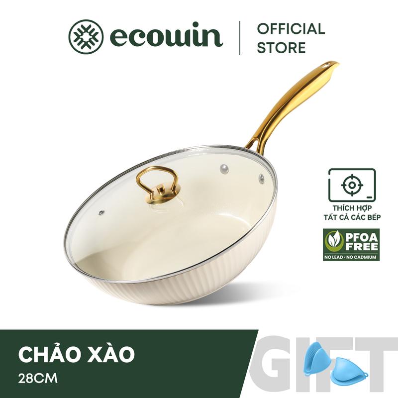 Chảo Chống Dính, Ecowin, Lớp Phủ Gốm, Dòng Cổ Điển Hoàng Gia, 28cm, Có Nắp Đậy, Thích Hợp Cho Mọi Loại Bếp