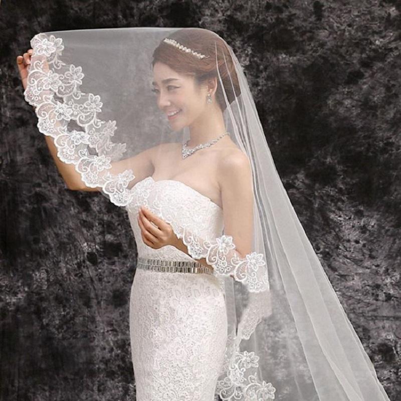 Product Introduction of 3M Bridal Veil Wedding Dress Accessories Bridal Wedding Tiara Wedding White Lace Flower Veil Party Hair Accessories 33