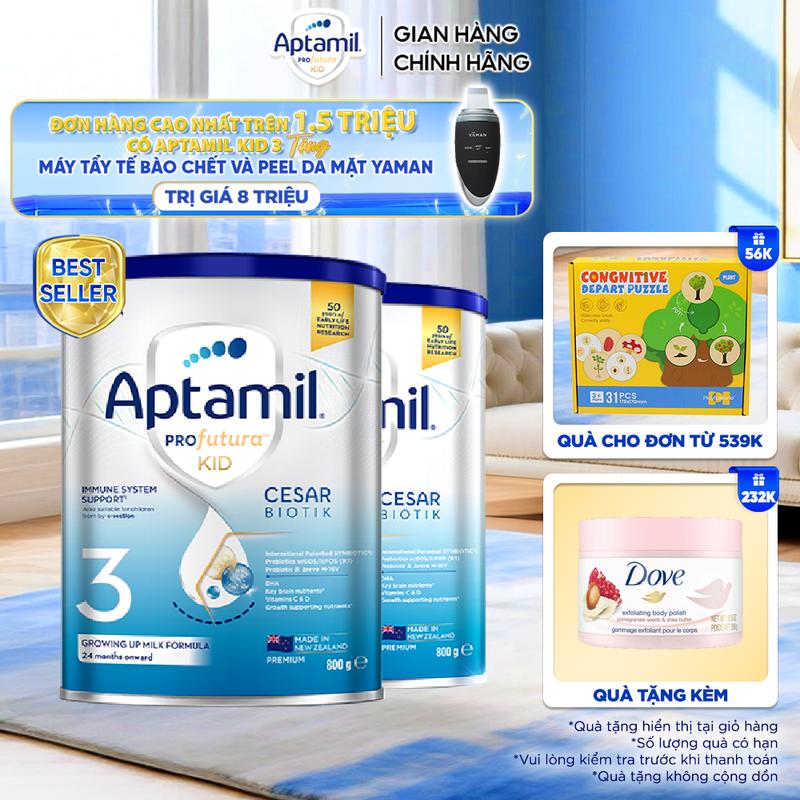 [Chính hãng] Combo 2 Sữa bột Aptamil Profutura Kid Cesarbiotik New Zealand hộp thiếc số 3 (800g) cho trẻ từ 24 tháng_VIDEO