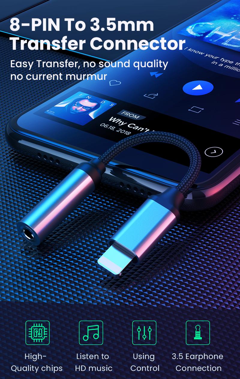 Product Introduction of BKWHALE 3.5mm Adaptor Headset Earphone Adaptor T30 Audio Jack Compatible For iP 13 12 11 6/7/8/X 14