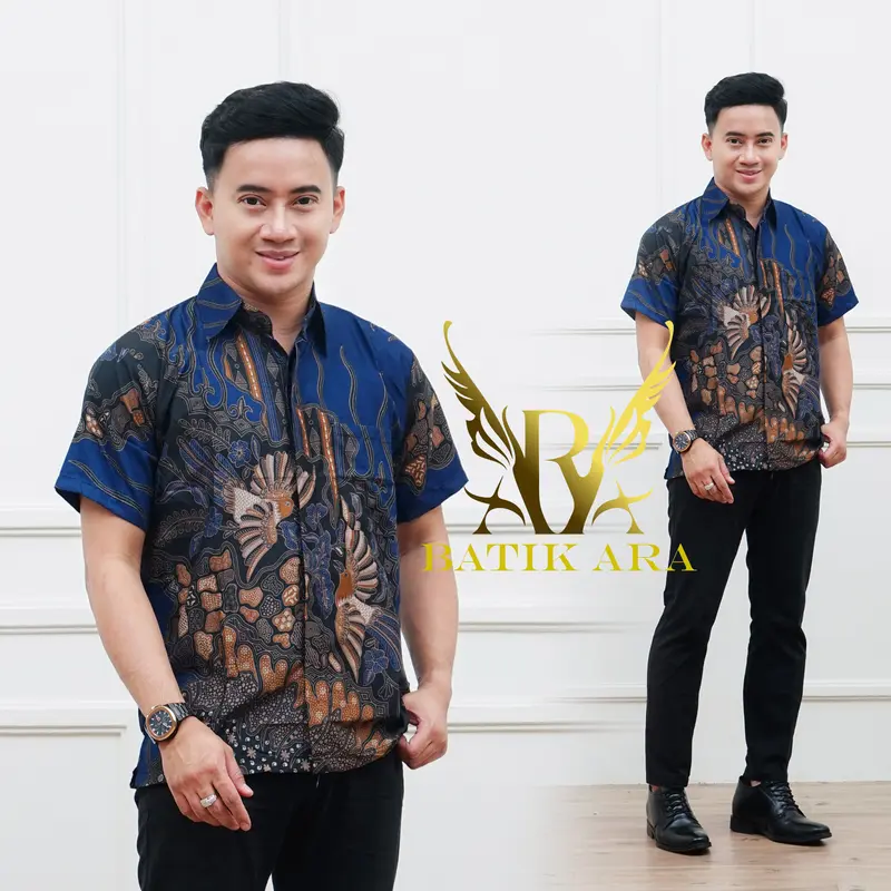 kemeja batik lengan pendek pria dewasa poliester 6