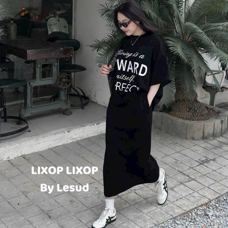 Set Áo In Chữ Chân Váy Dài bigsize