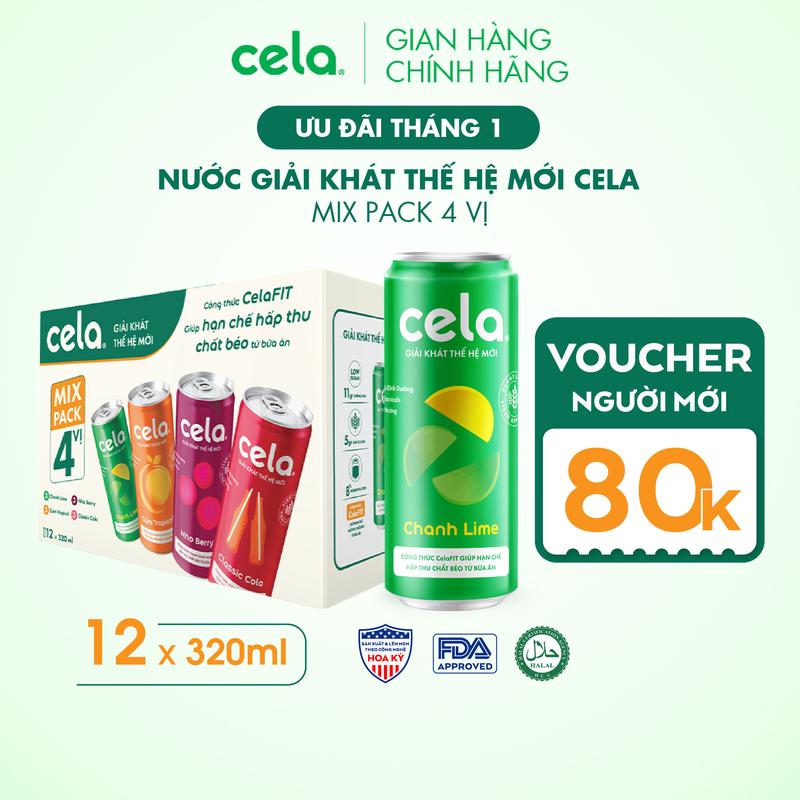 Thùng 12 lon nước giải khát thế hệ mới cela mix 4 vị 320ml lon