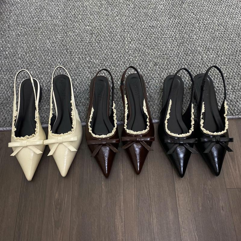 Giày Bệt Nữ Mũi Nhọn Viền Ren Phối Nơ Xinh Tiểu Thư (G85)