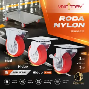 Roda Troli 2 2,5 3 inch Mati Hidup Rem Nylon Merah Kastor Etalase Lemari Vincitory 2317 2320 2323