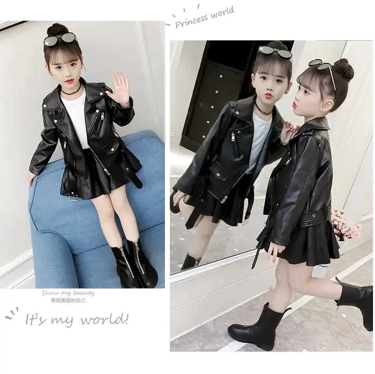 Jaket Fashion Anak Kulit Sintetis Model Ramones Warna Hitam  Polos