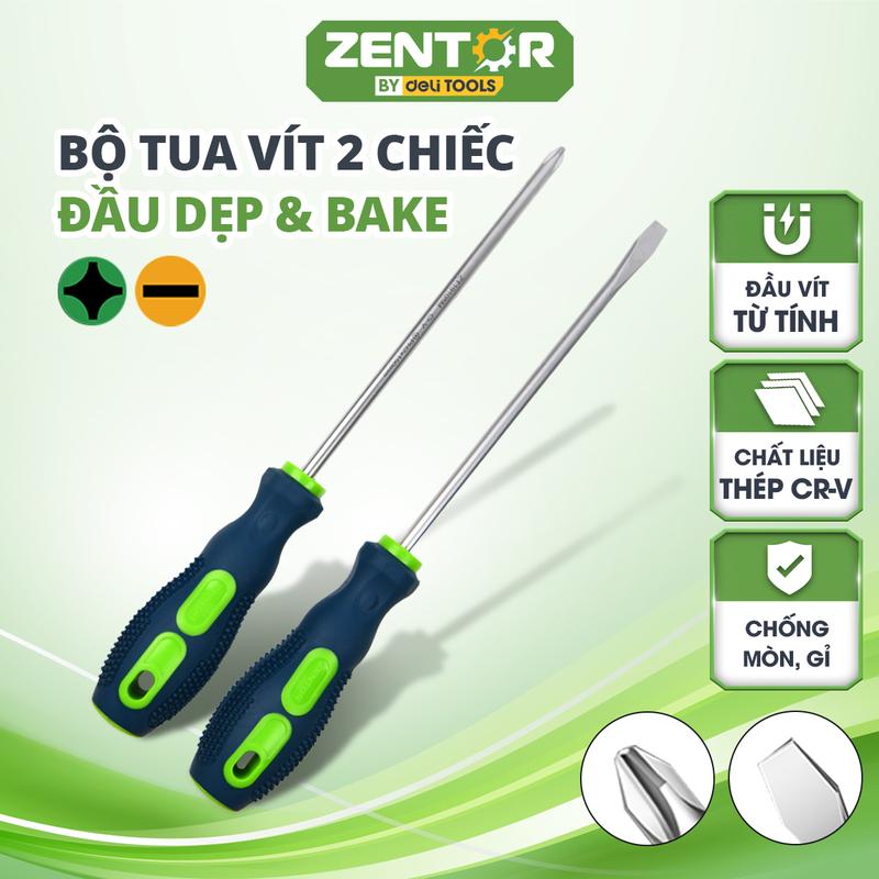  Bộ 2 Tua Vít Zentor Đầu Dẹp Và Bake Làm Từ Thép Cr-V Chống Mòn Gỉ Đầu Vít Từ Tính Mạnh Giúp Tháo Lắp Dễ Dàng 