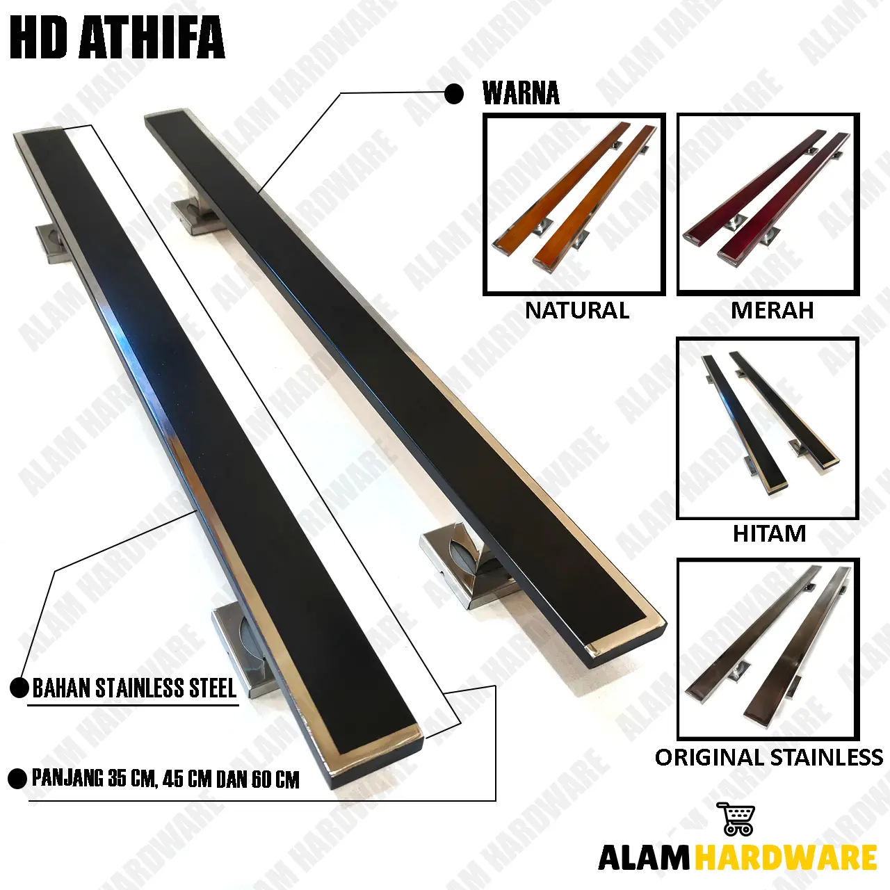 Handle Pintu Alam Hardware Type Athifa Panjang 35 Cm, 45 Cm Dan 60 Cm Anti Karat Stainless Steel Finishing Halus Dan Tahan Lama