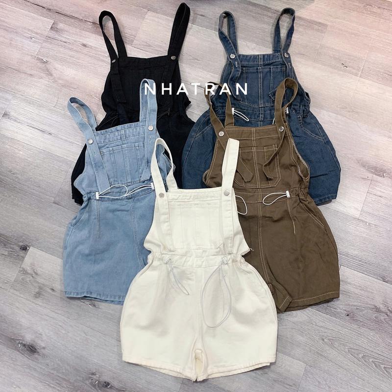 Quần yếm short nữ chất jean Denim Pants Women túi kiểu phom rút dây hai bên eo xinh