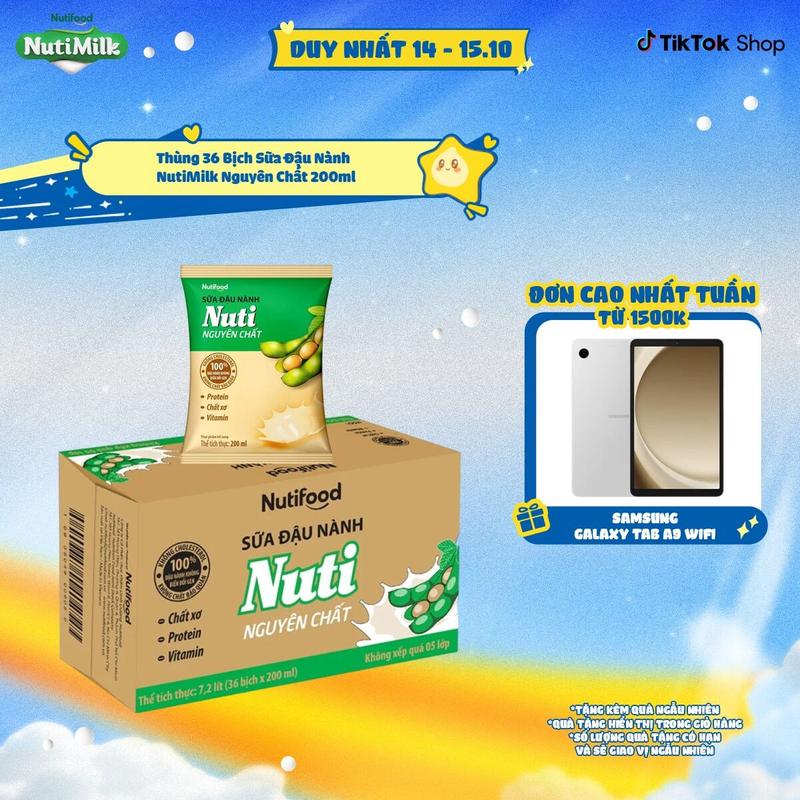 Thùng 36 Bịch Sữa Đậu Nành NutiMilk Nguyên Chất 200ml