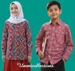 Batik Sekolah SD Atasan Baju Kemeja Seragam SD Merah Motif Anak Bangsa Bunga Rampai Tut Wuri Handayani Lengan Tangan Panjang Katun Besway
