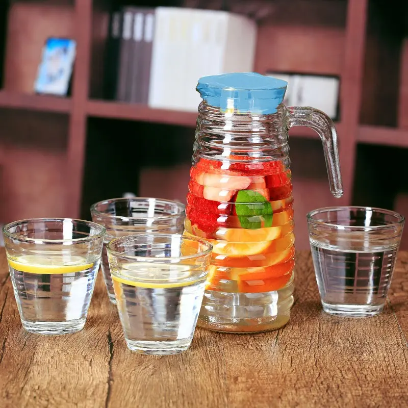 Pitcher Teko Set Drink Set Kaca isi 5 pcs Water Set Kimglass ketel riak Jug Glass Tutup Dan Handle