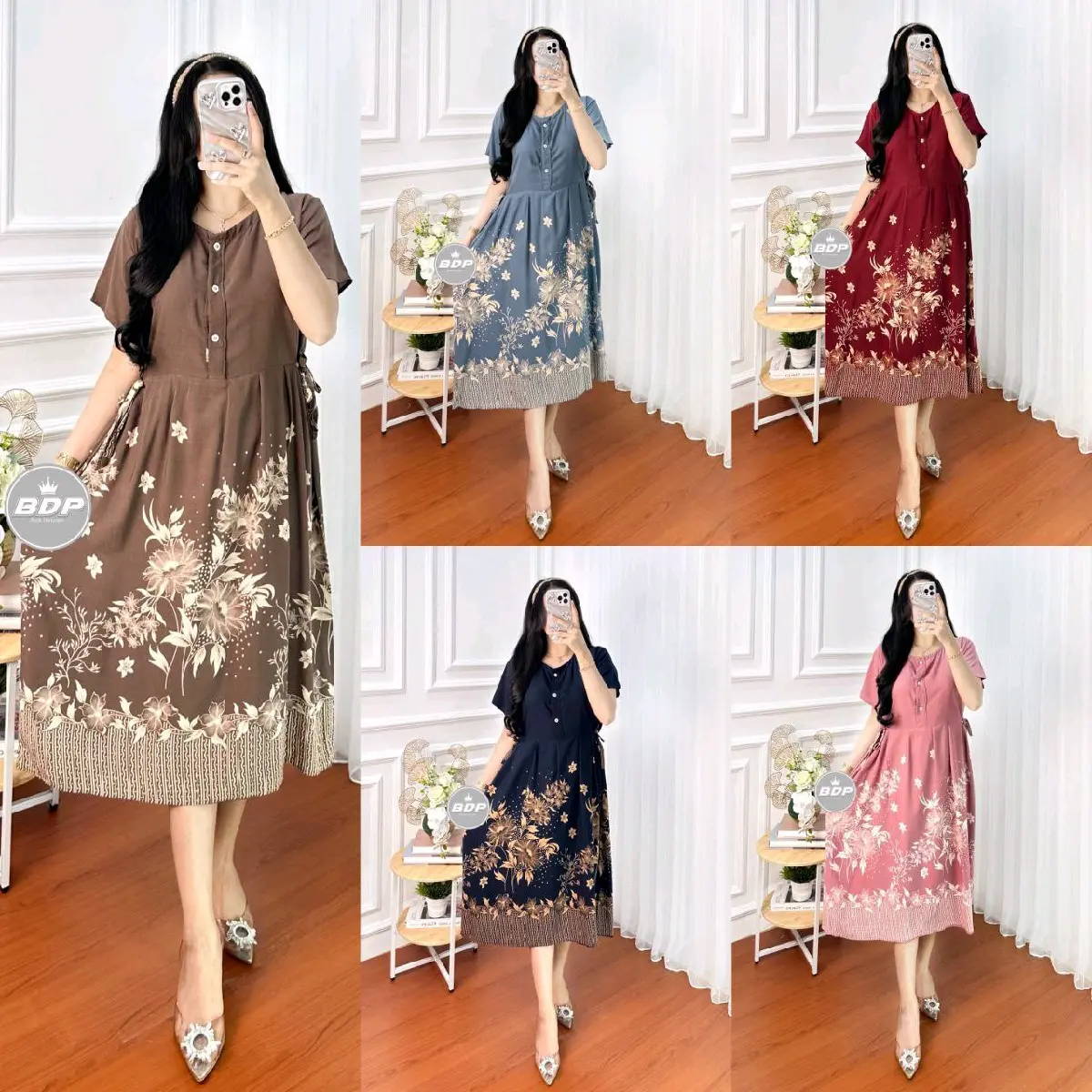 Daster Chibi Rayon Akar Bunga, Busui Wanita, Bahan Shantung Tebal