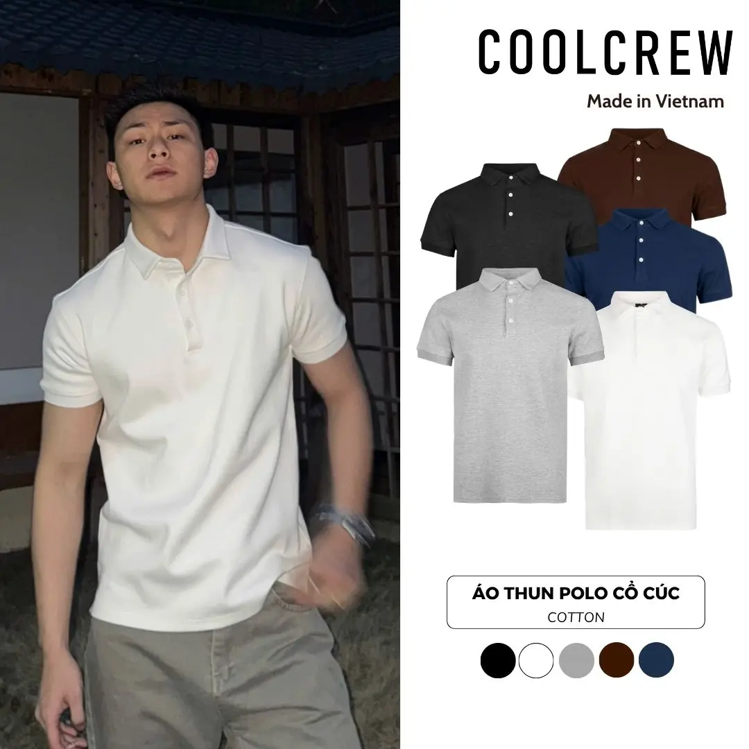 Áo Thun Polo Cổ Cúc COOLCREW Vải Cotton Cao Cấp Co Giãn 2 Chiều Unisex Thời Trang Thu Hè APN021