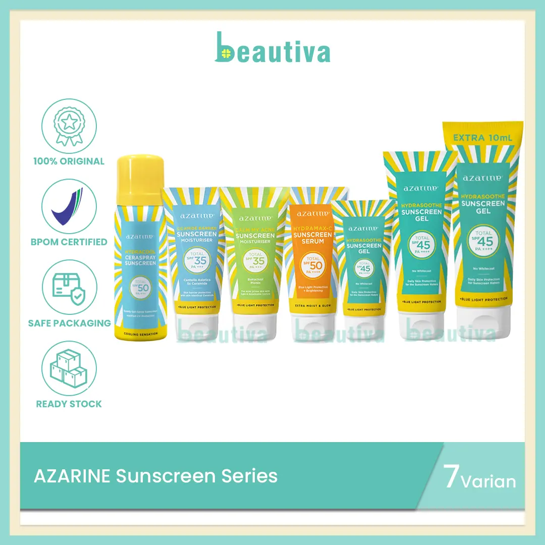 Azarine Sunscreen - Hydrasoothe Sunscreen Gel SPF 45 PA++++ | Cicamide SPF 35 | Calm My Acne SPF 35 | Hydramax-C SPF 50 | Hydracool Ceraspray Sunscreen