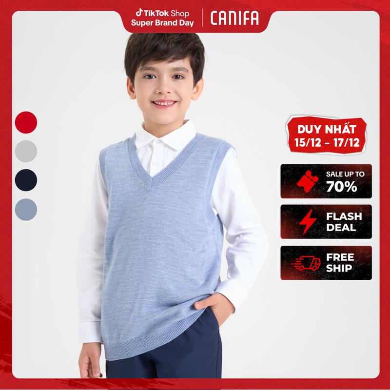 Áo gilet len bé trai CANIFA dáng basic cổ V 2TE24W005
