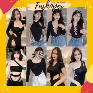 Fashoper Bodysuit Atasan Sexy Lengan Panjang/Pendek Wanita Bangkok Look Sexy & Bold Efek Body Goals Outfit Night Out & Beach Club Detail Asimetris Mewah