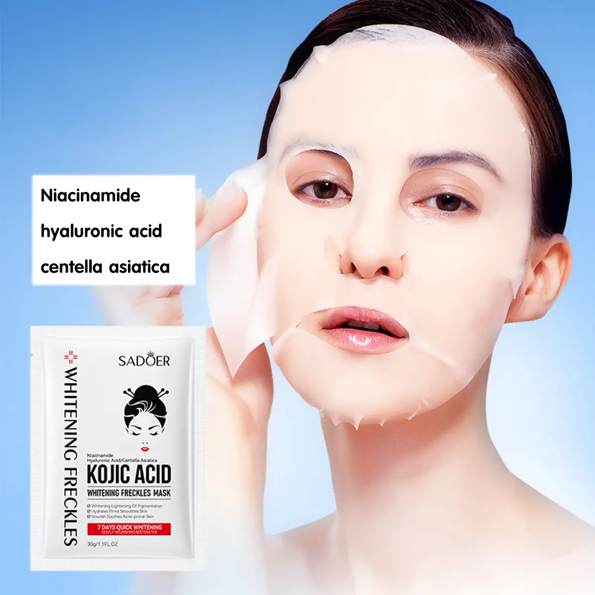SADOER Kojic Acid Whitening Facial Mask 30g Hydrate and Smoothing Face Skincare Mask