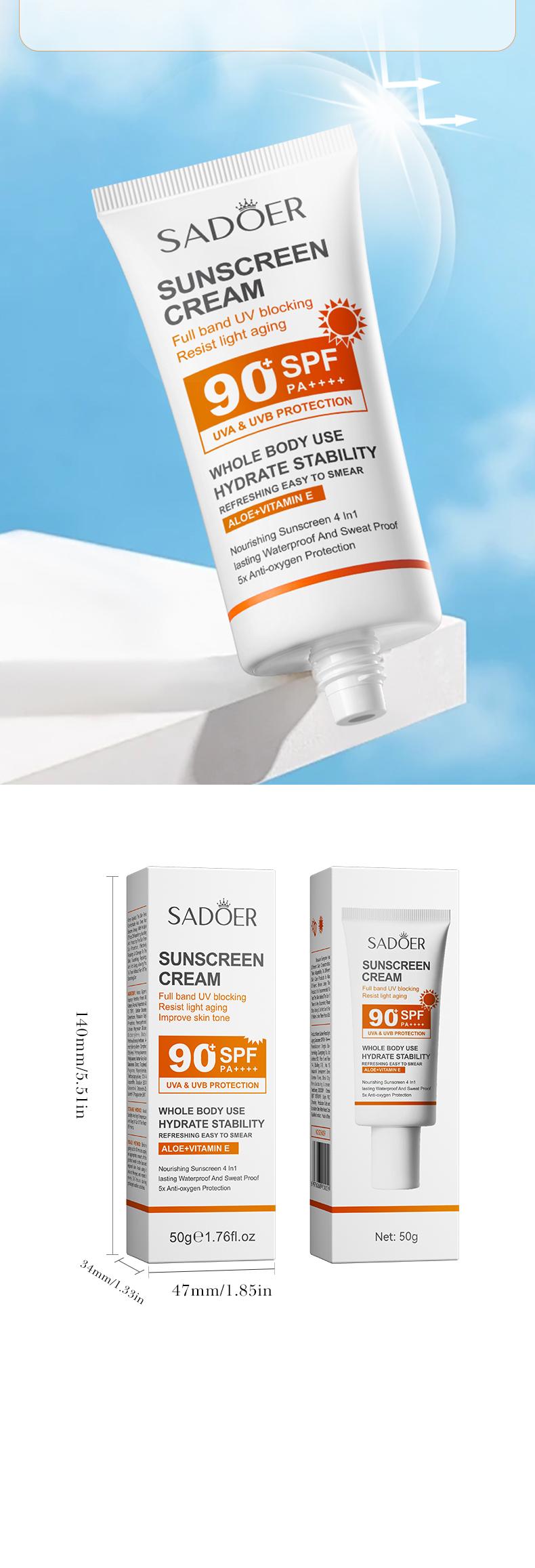 Product Introduction of SPF90 Full Band UV Blocking Resist Light-aging  Cream sunscreen Facial Nourishing Lasting Waterproof Sweatproof Skin Repair  Comfort Skincare PA++++ 10