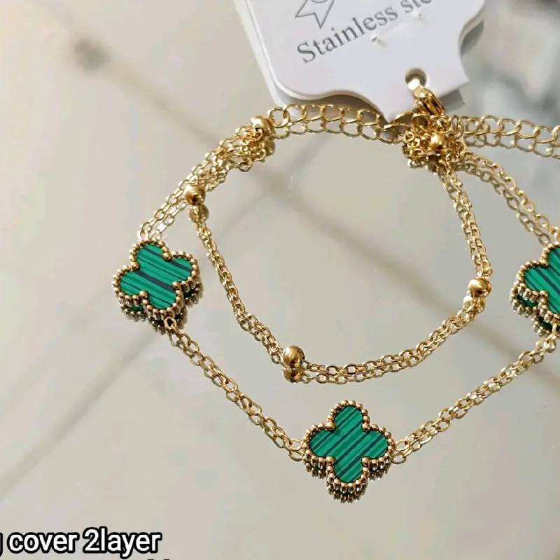 Gelang Tangan Rantai Gold Bunga Boba Titanium 2 Layer Anti Karat Wanita - Bracelets Aksesoris Elegan 7