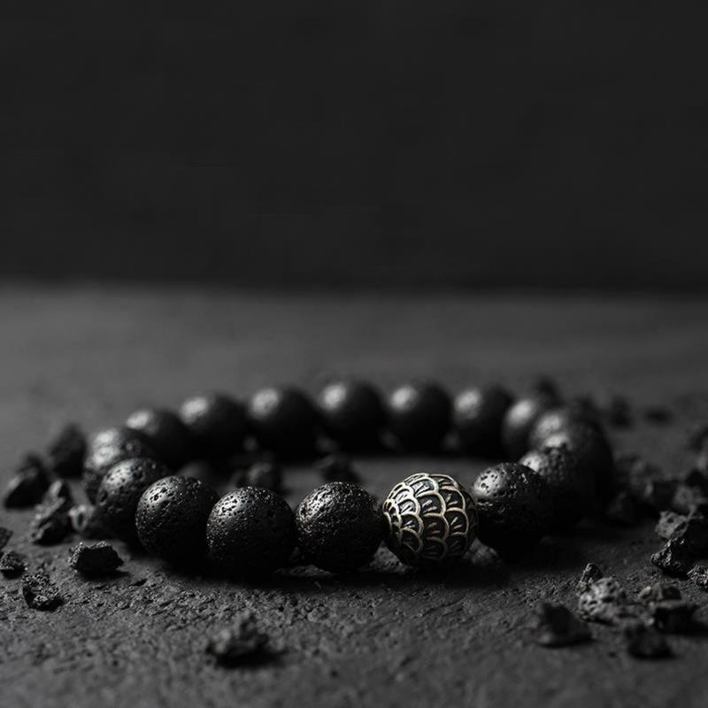 Vòng Tay Hạt Hợp Thời Trang Cho Nam, Hạt May Mắn, Đồ Trang Trí Tay Cho Bé Trai, Đá Núi Lửa Obsidian Đơn Giản 5