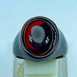 Cincin Batu Merah Siam Ring Hitam untuk Pria