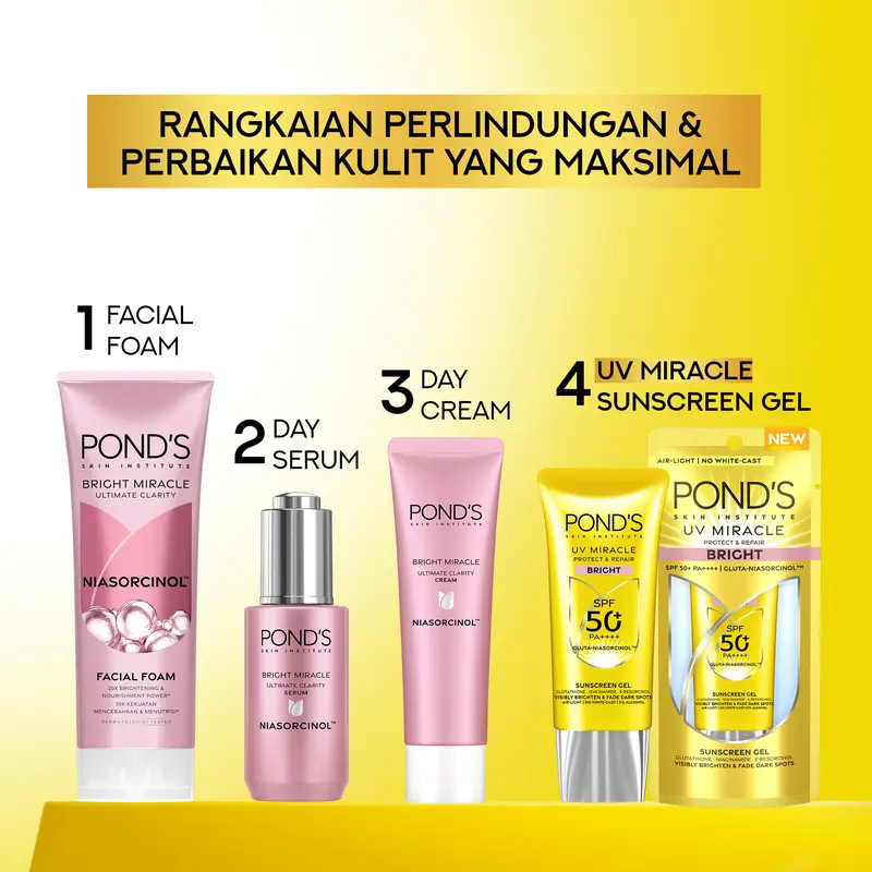 [BUY 1 GET 4] Pond's UV Miracle Bright SPF50 25G FREE Serum Uclar + Sun Sachet x2 5