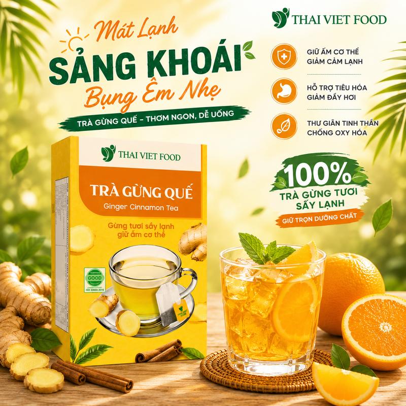 Trà Gừng Sing Việt Không Lo Lạnh Người Giảm Đau Bụng Thơm Ngon Túi Nhúng Hộp 20 Gói X 1,5G