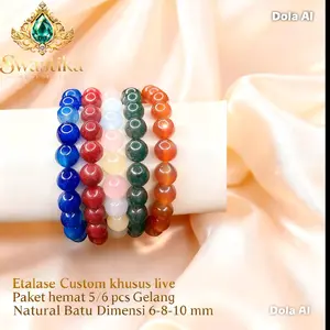 Swastika Etalase Paket isi 5/6 pcs Gelang Natural Batu Dimensi 6/8/10 mm Custom khusus live Hemat dan  Murah