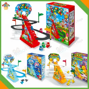 Mainan Anak Seluncuran Bebek / Kitty / Mario / Nailong Track Balapan Naik Tangga Ada Lampu & Musik