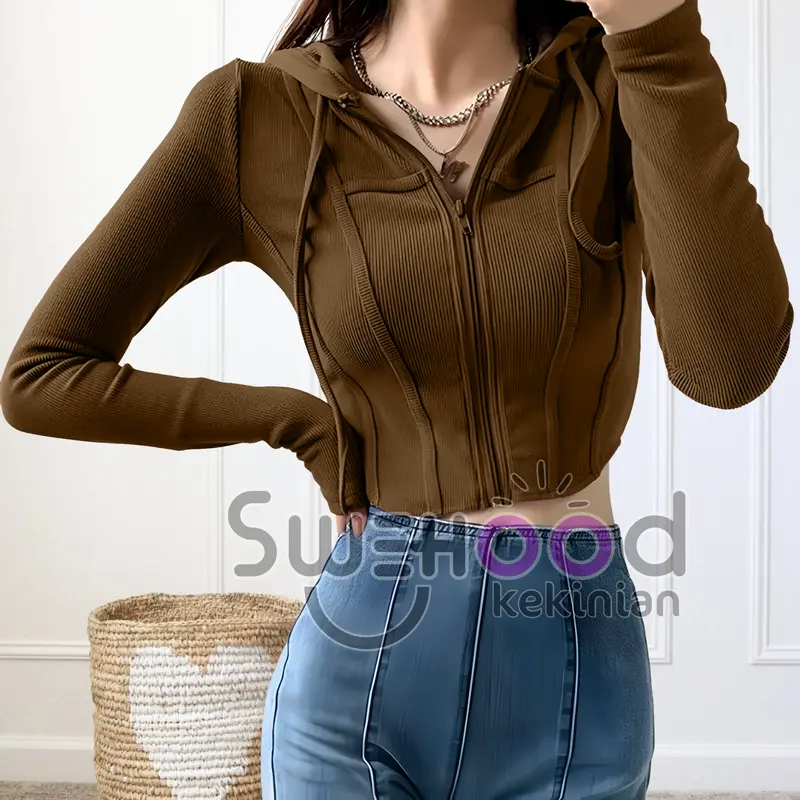 Grania Premium High Quality Jacket Sweater Zipper Hoodie Crop Top Wanita Kekinian Fashion Outfit Korean Style Jaket Suiter Hoodie Crope Jiket Hudie Cewe Bahan Fleece 1