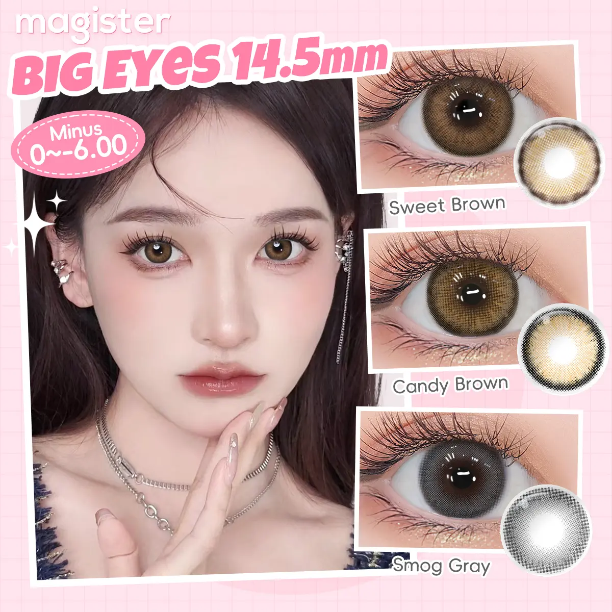 【Big Eye & Ring】Magister Softlens DIA 14.5mm Cokelat Boneka Candy Brown Lens Kontak Minus 0.00~-6.00 Abu-abu Dubai Smog Gray Lensa with Case