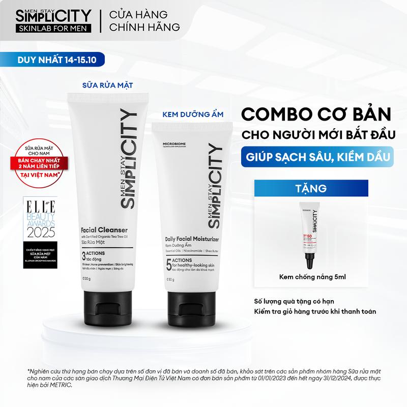 Bộ sản phẩm chăm sóc da hàng ngày cho nam Men Stay Simplicity Starter duo: Sữa rửa mặt 100g x Kem Dưỡng Ẩm đa năng 80g