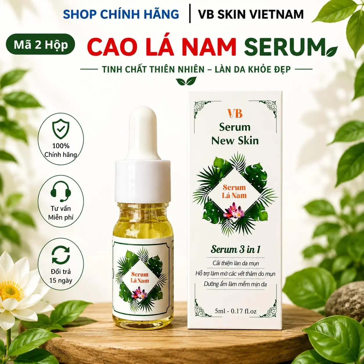 COMBO 2 SERUM LÁ NAM - SERUM NEW SKIN Cải Thiện Mụn Và Thâm 3 In 1 Cao Cấp Không Chứa Corticoid