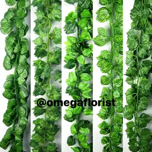 Daun Rambat Besar Lusinan Panjang +- 240 CM (ISI 12), Daun Anggur Bulat, Daun Anggur, Daun Lvy, Daun Watermelon, Daun Sirih Gading Plastik