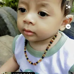 Amber Buddy | XR53M2 Kalung & Gelang Amber Bayi Multicolour Black Glossy - 32cm & 14cm.