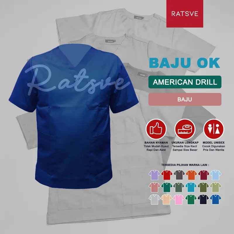 Atasan Baju Jaga Perawat Lengan Pendek / Baju OK - WARNA 1 - Scrub Dokter Ratsve [BAJU SAJA] 5