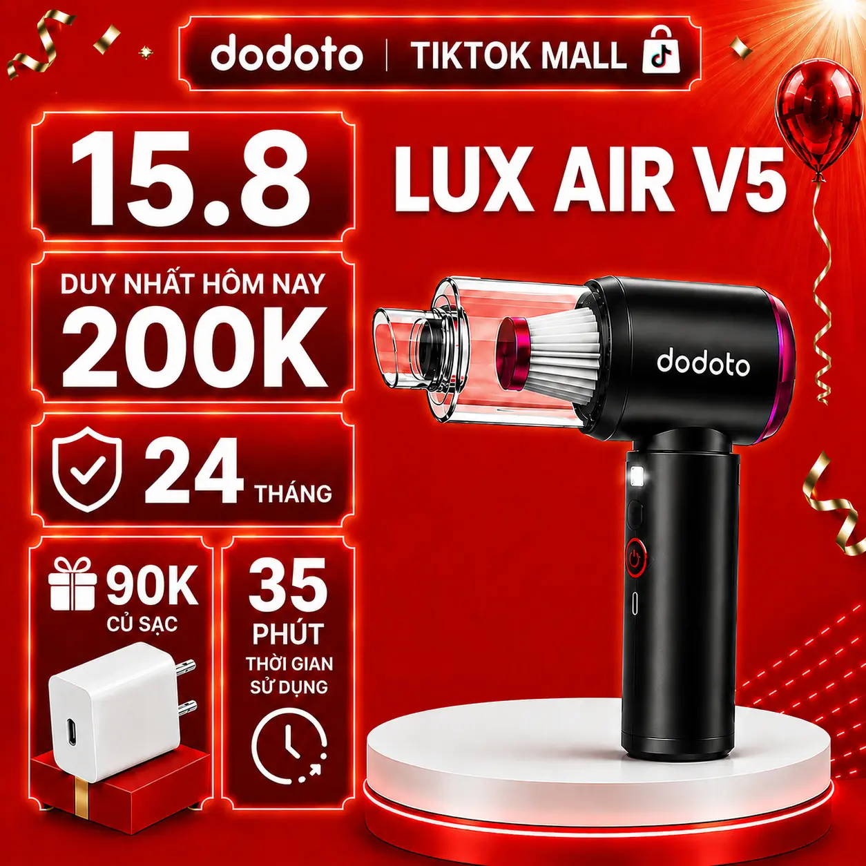 Máy hút bụi cầm tay không dây 4in1 dodoto - làm sạch, đa năng, gọn nhẹ, dùng cho ô tô, bàn thờ, gia đình, sofa, giường nệm bảo hành 24 tháng ght