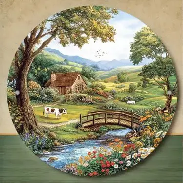 Br64 Lukisan kanvas pemandangan alam bulat plus Frame siap pajang untuk hiasan  Ruang Tamu Rumah atau Tempat Usaha Anda Lukisan Dinding Aesthetic modern art