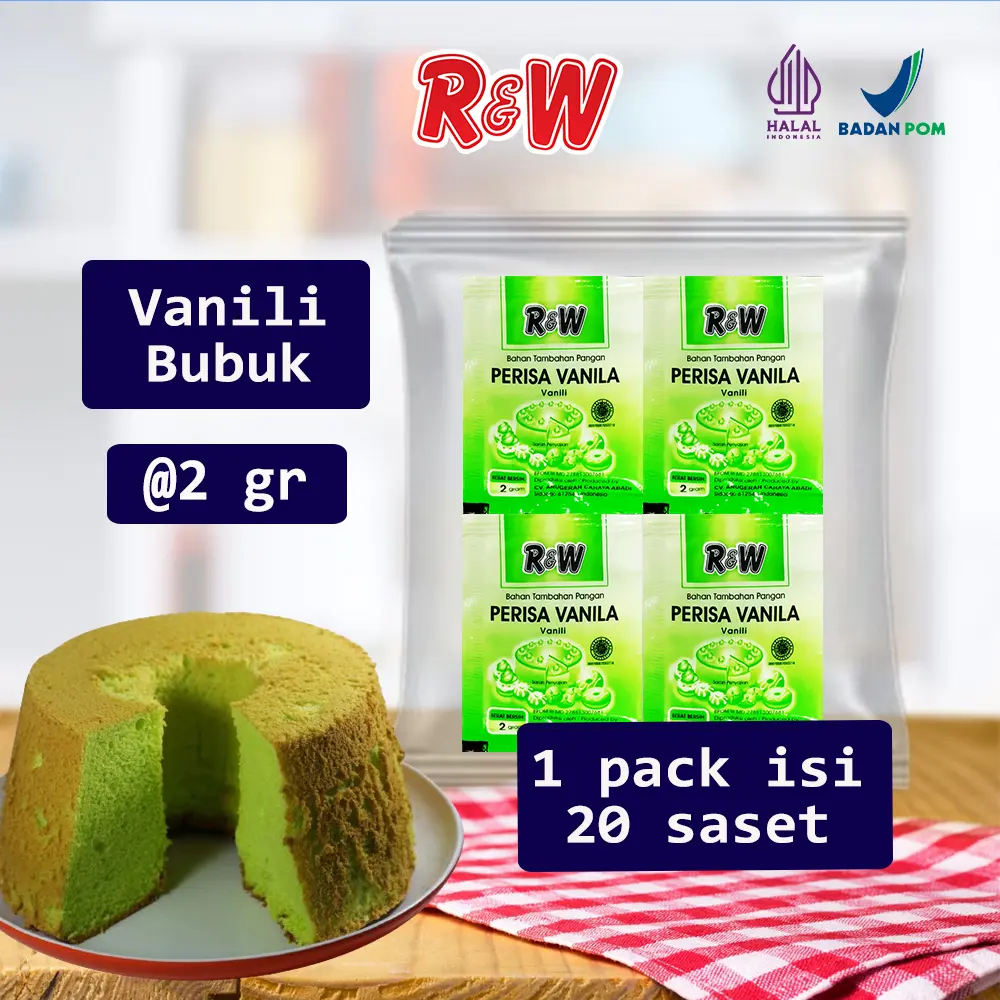 R&W Rajawali Vanili Bubuk 2 Gram Isi 20 Sachet Perisa Vanila Pengharum Adonan Kue Cake Bolu Halal BPOM