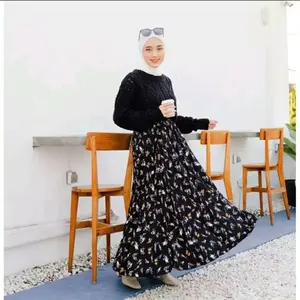 Rok Plisket Motif Bunga Tulip Dewasa Panjang Bawahan Wanita Muslim - Hyget, Lipitan Besar