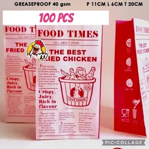 MURAHH,,,100pcs FOOD TIMES  Kantong kemasan,kemasan ayam fried chicken,paper bag fried chicken