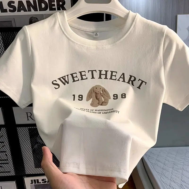 Kaos pendek bermotif beruang/baju crop top wanita